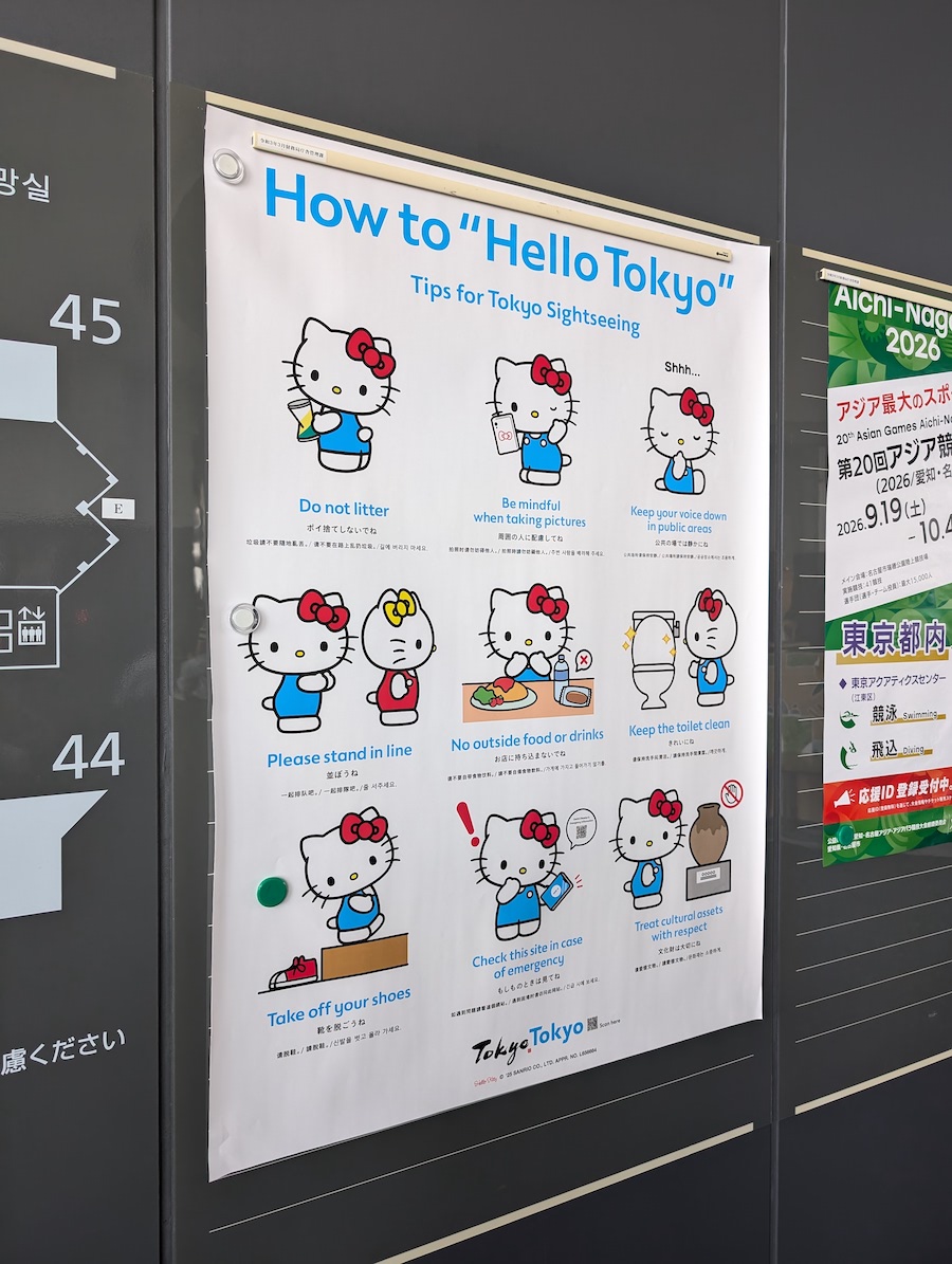 A large poster densely filled with numerous classic patterns of Hello Kitty characters